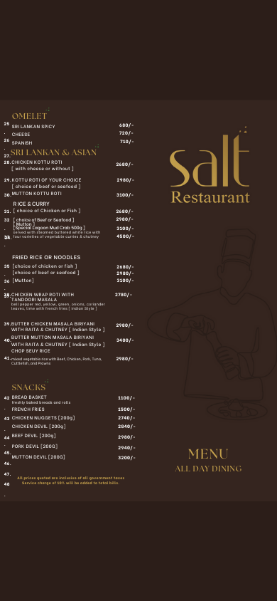 Salt Restaurant menu