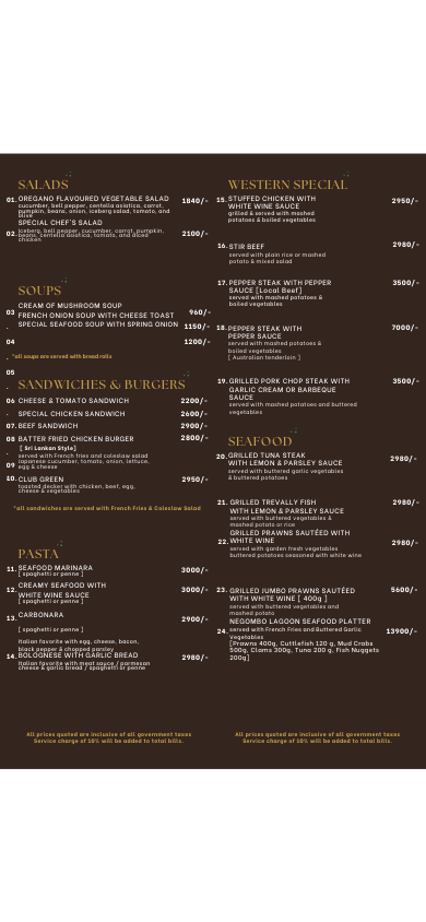 Salt Restaurant menu