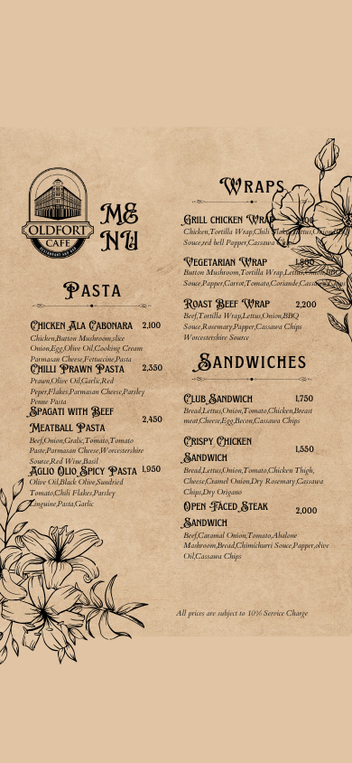 Oldfort Cafe menu