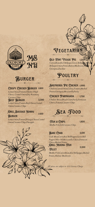 Oldfort Cafe menu