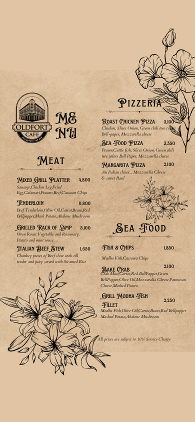 Oldfort Cafe menu