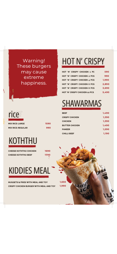 Mr. Burger Rajagiriya menu