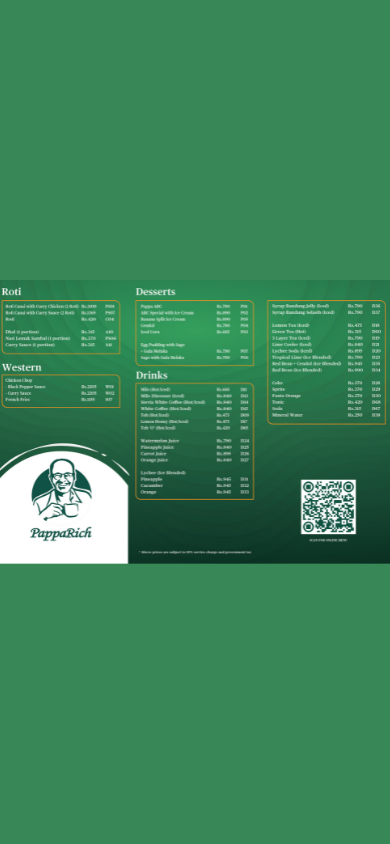 Papparich menu