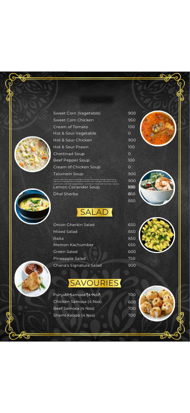 Chanas menu