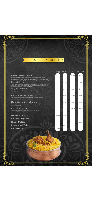 Chanas menu