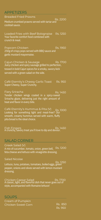 Cafe Eternity menu