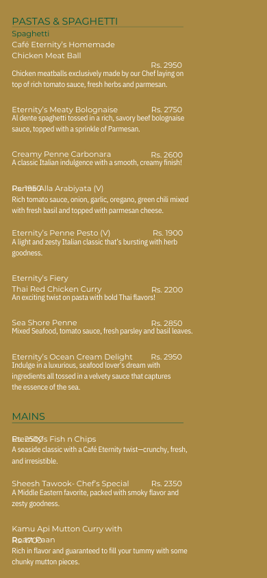 Cafe Eternity menu