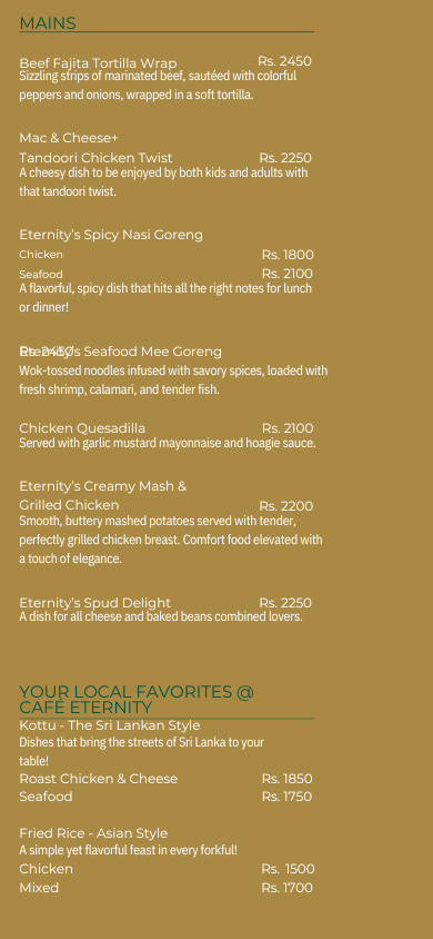 Cafe Eternity menu