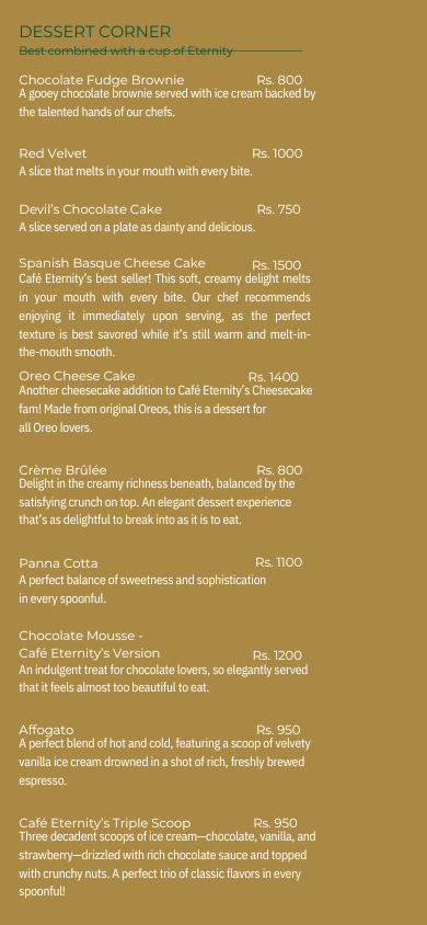 Cafe Eternity menu