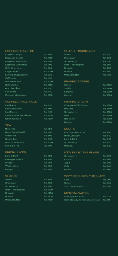 Cafe Eternity menu