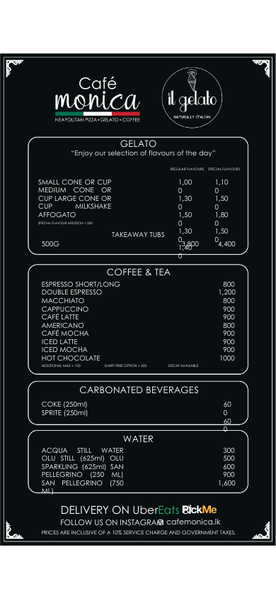 Cafe Monica menu