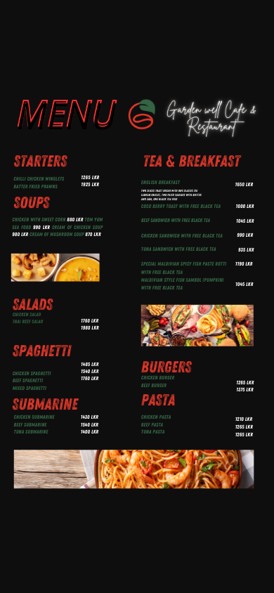 Garden Well Cafe menu