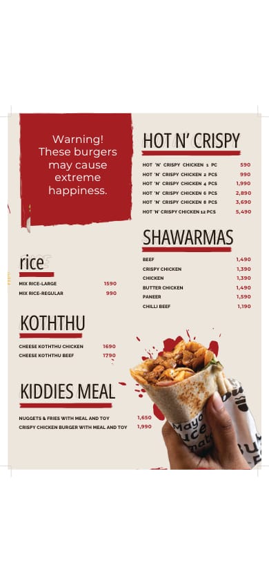 Mr Burger - Wattala menu