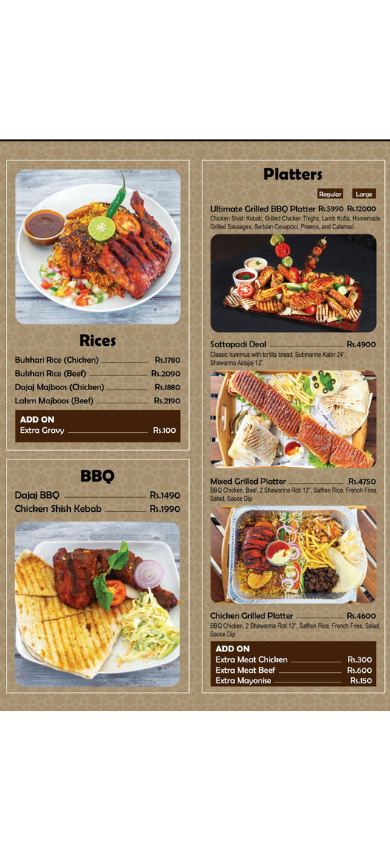 Arabian Vibes menu
