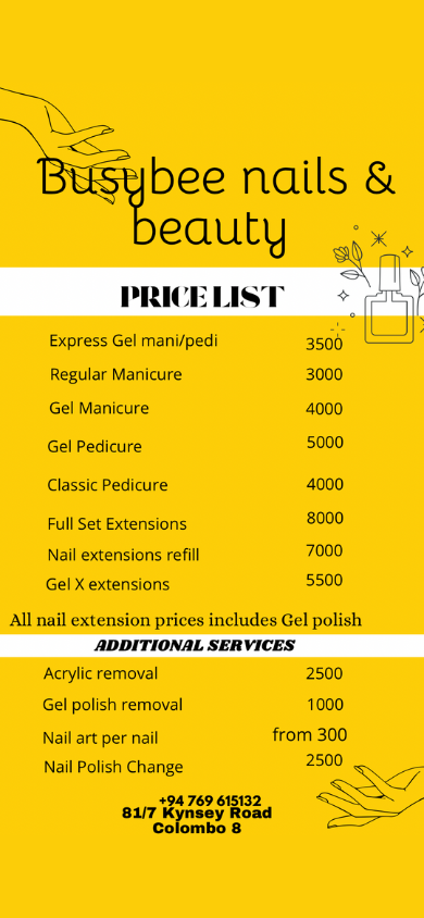 Busybee Nails and Beauty menu