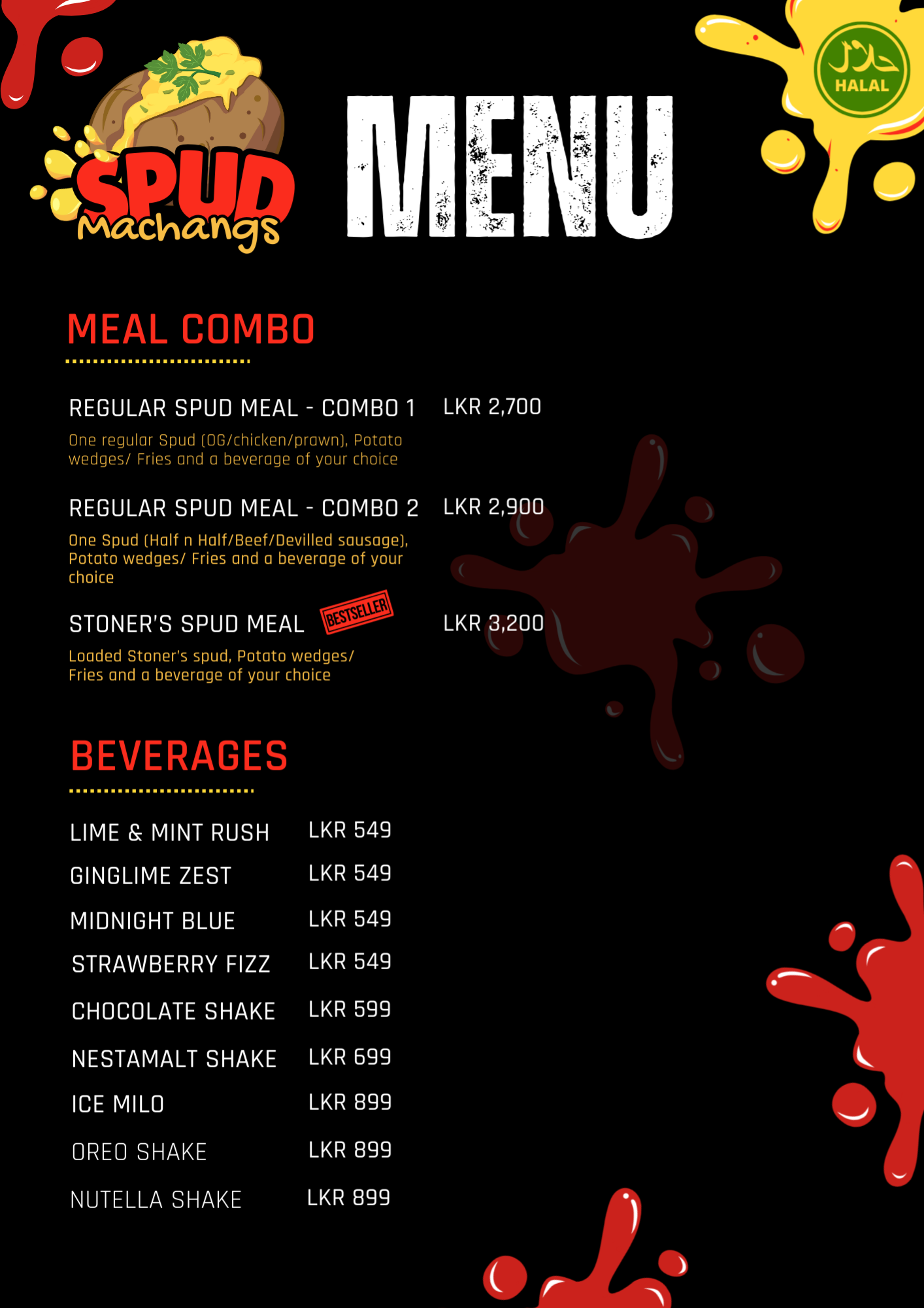 Spud Machangs menu