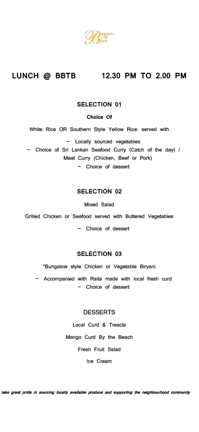 Bungalow By The Beach menu