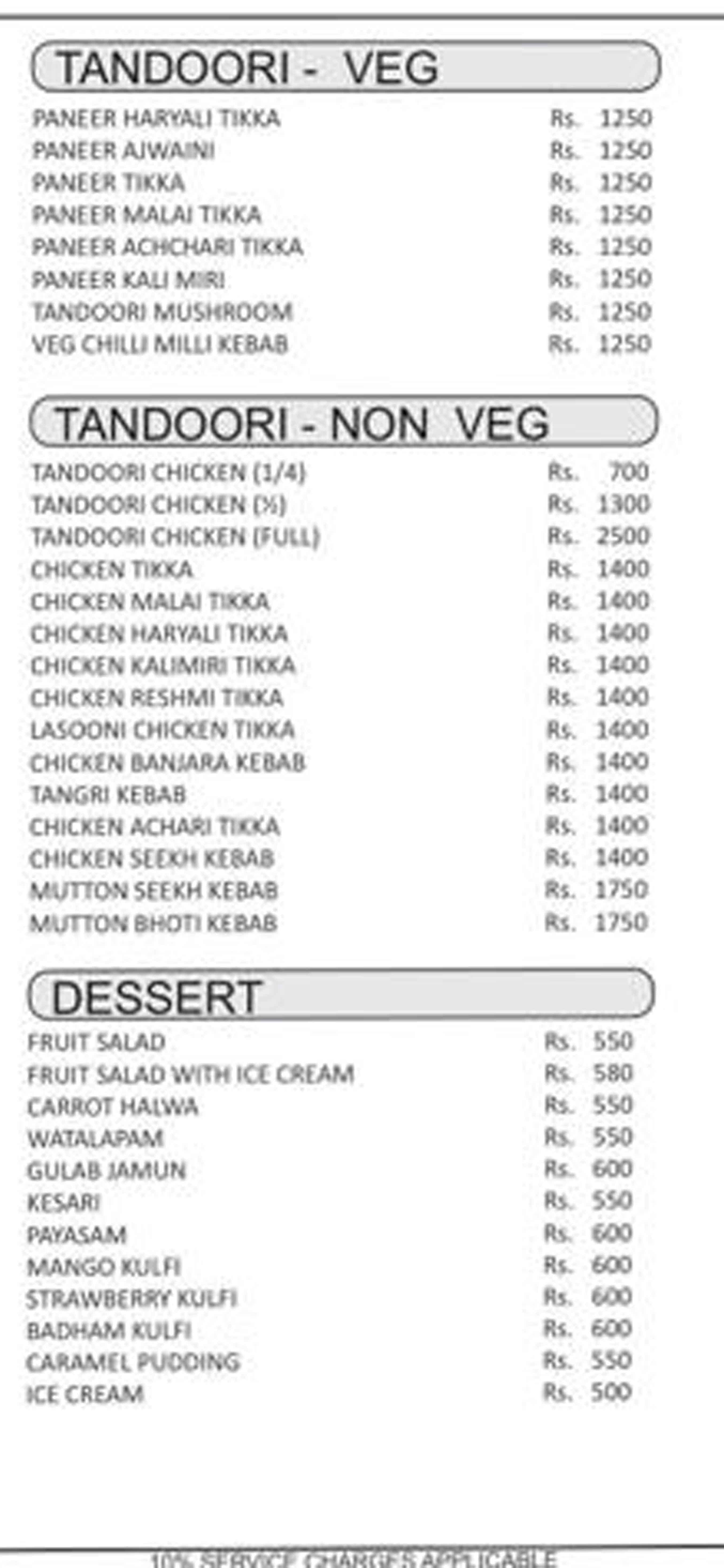 Chola menu