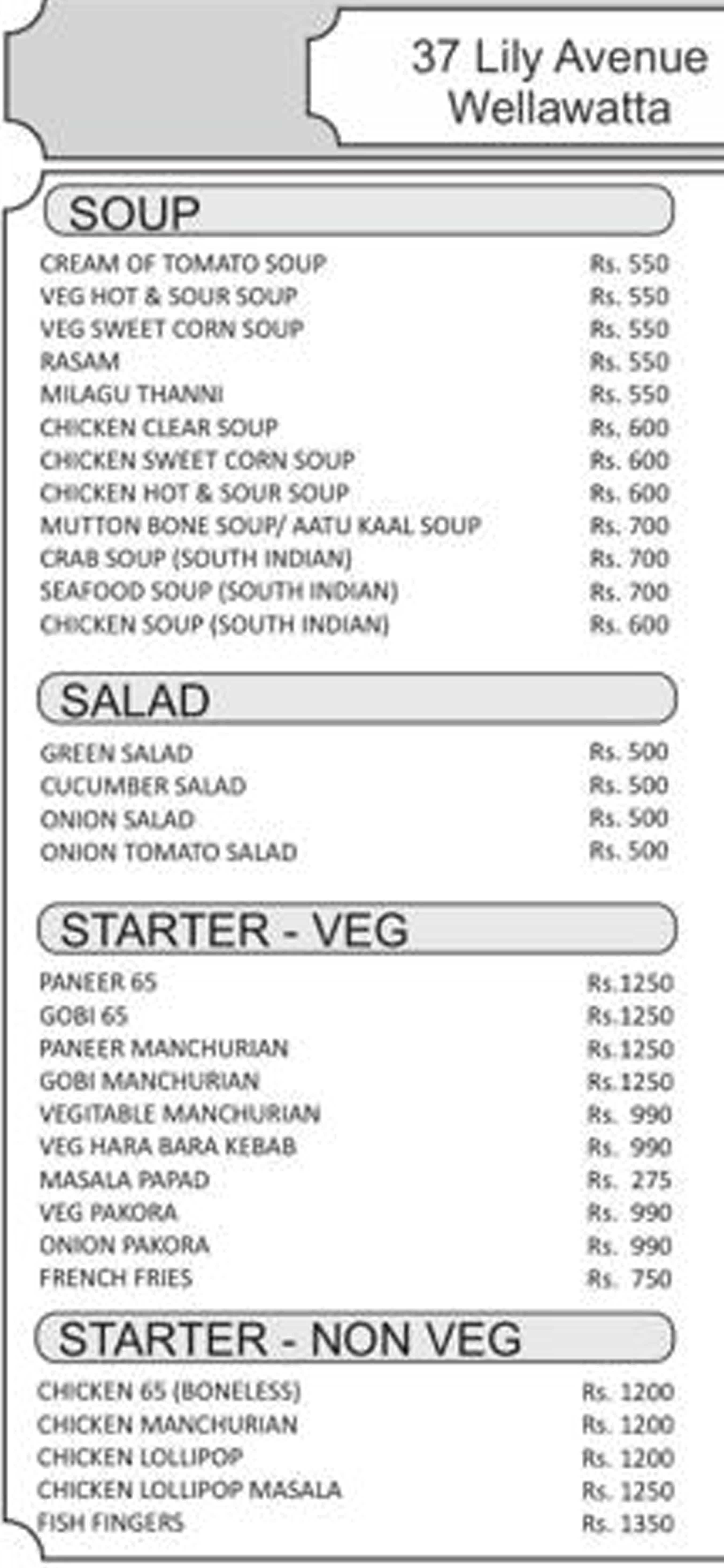 Chola- Colombo 06 menu