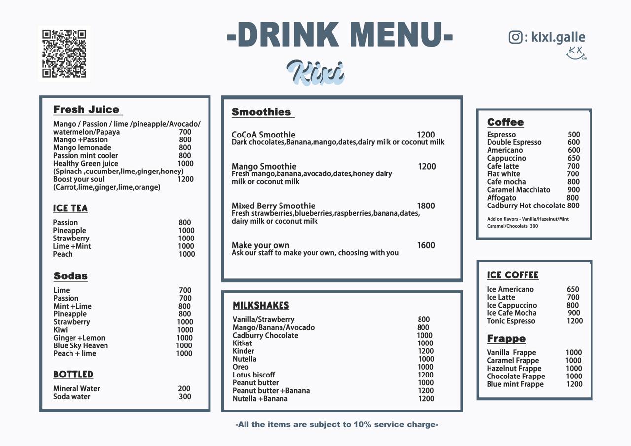 KiXi Cafe menu
