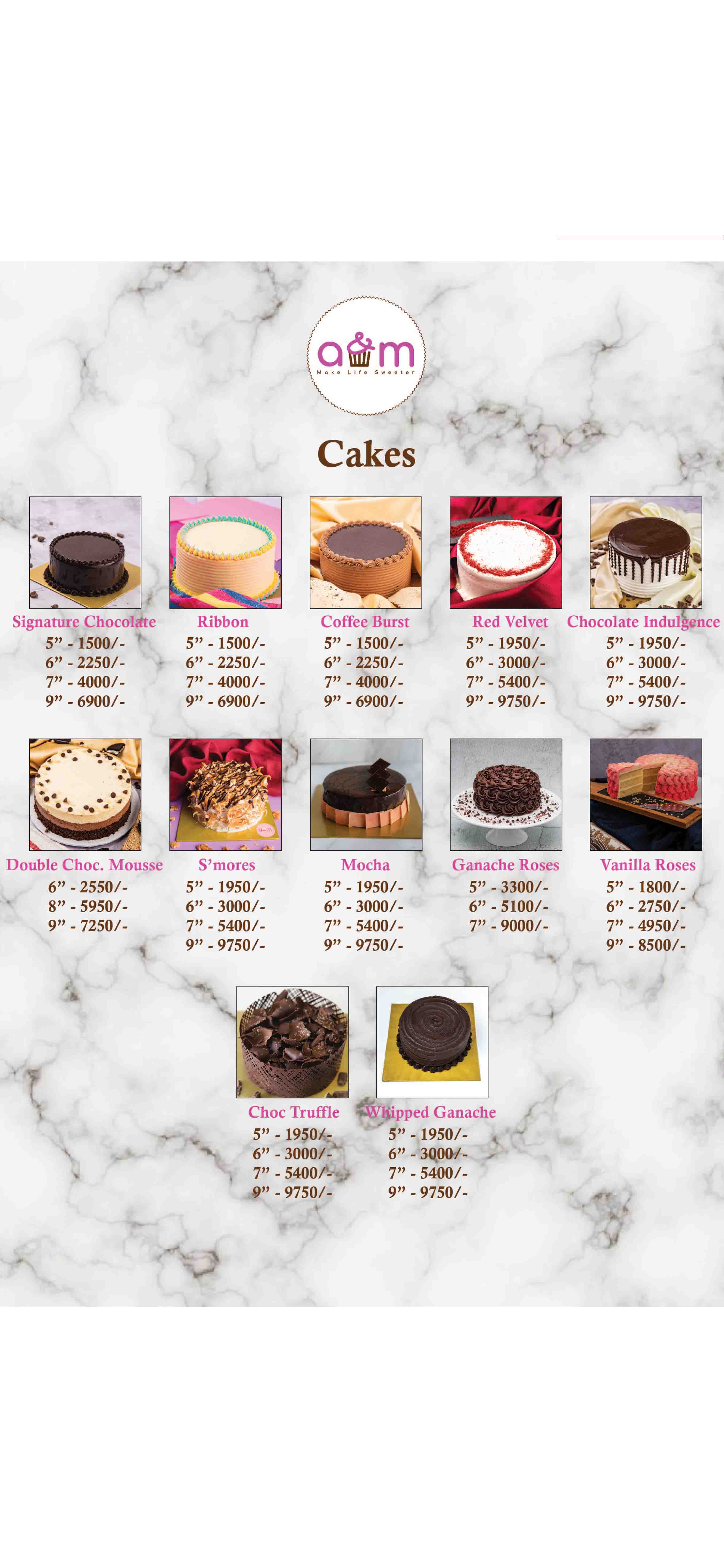A&M Cupcakes menu