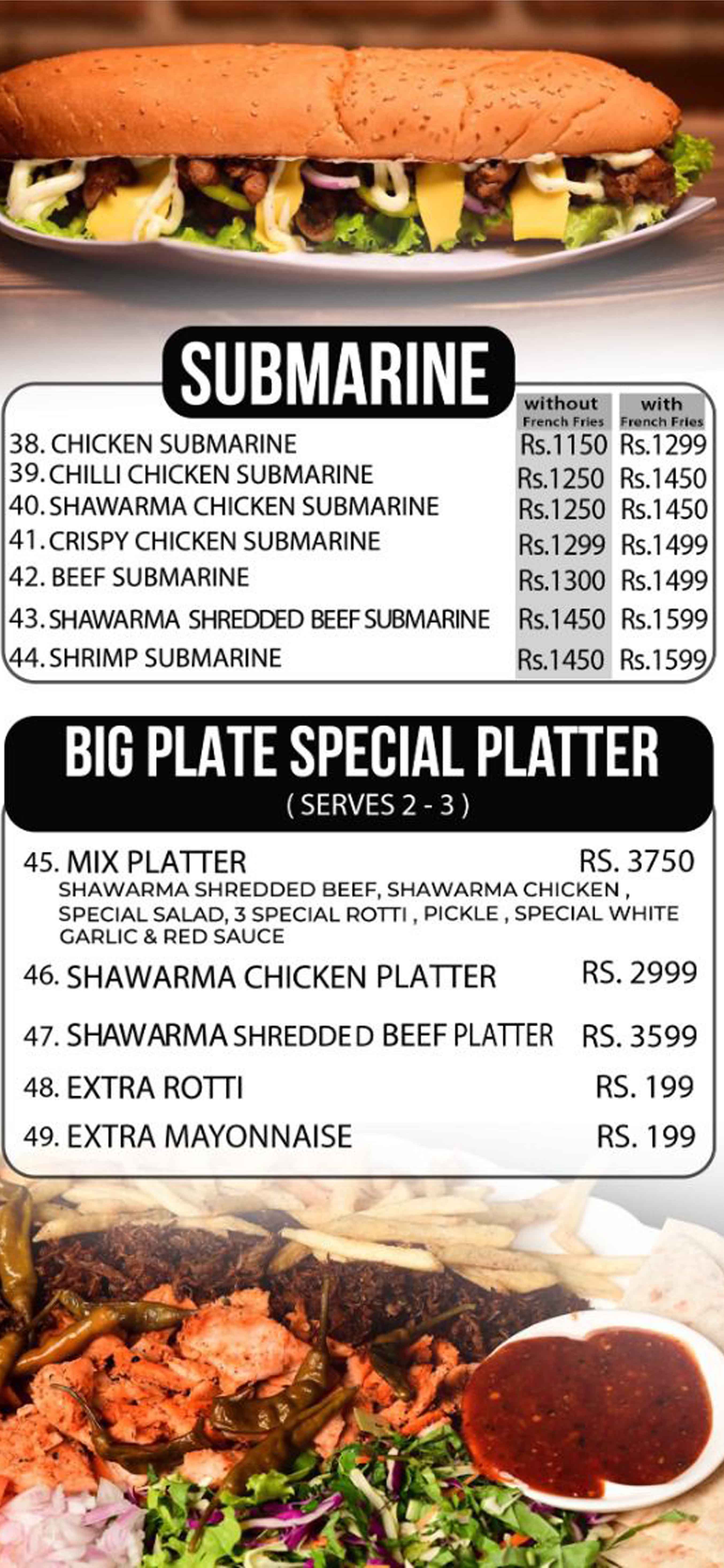 Big Plate menu