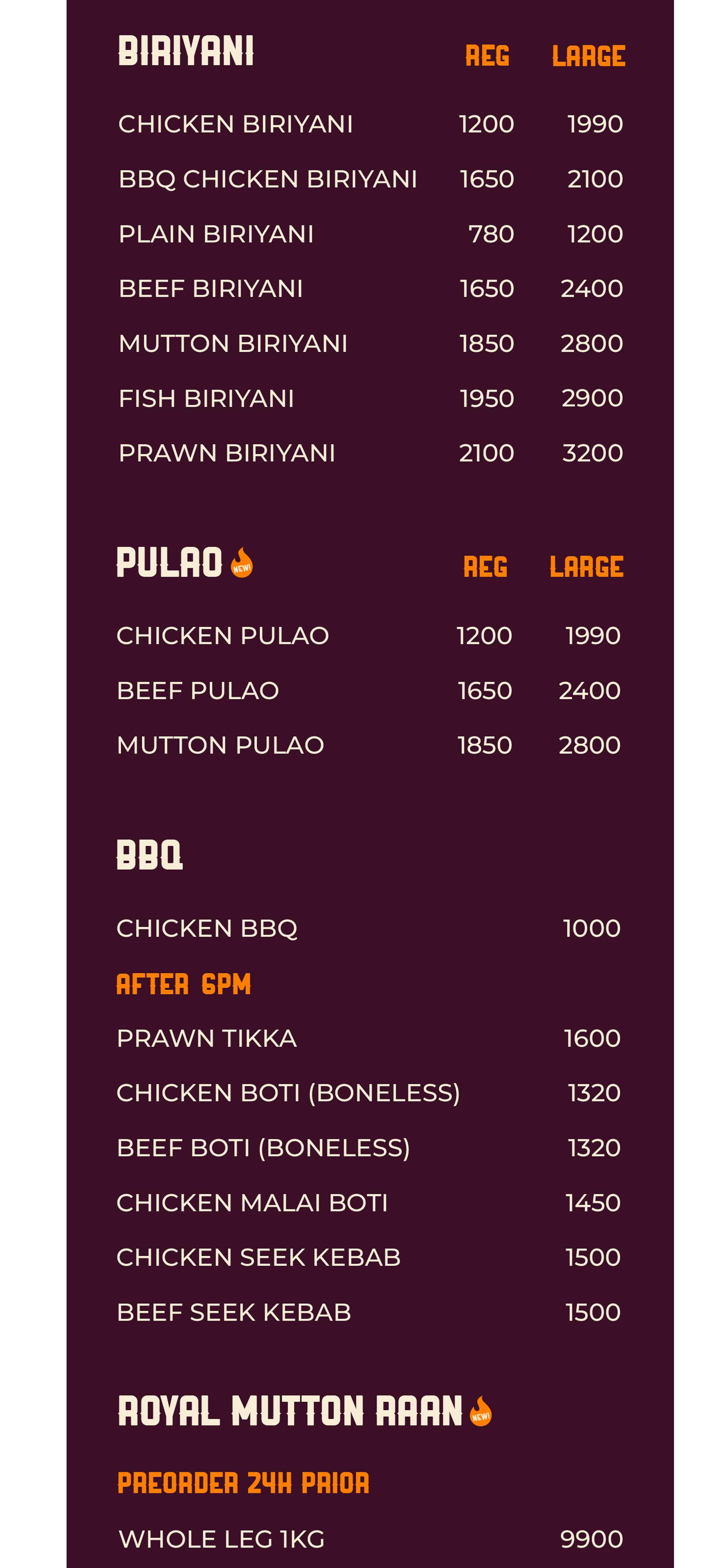 New Royal Biriyani & BBQ menu