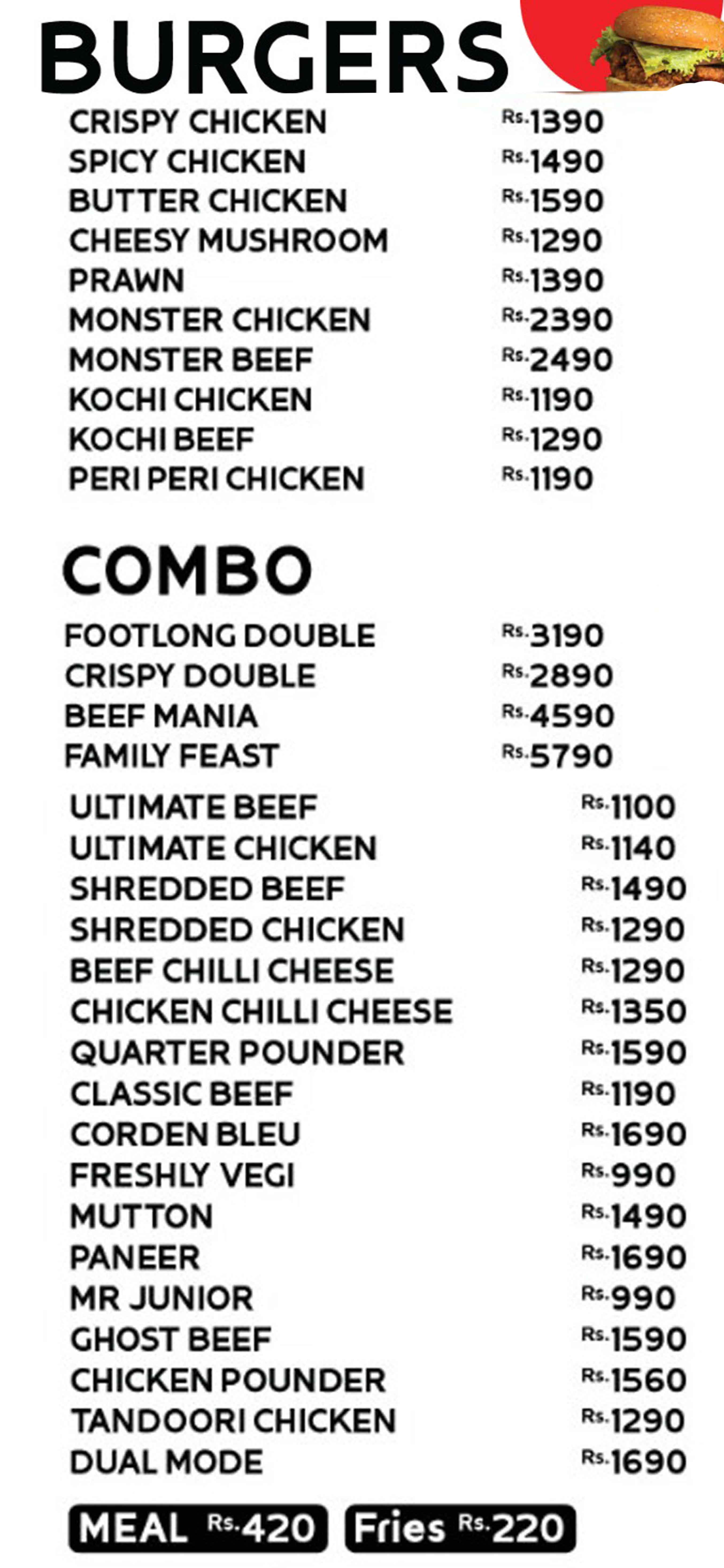 Mr. Burger - Colombo 04 menu