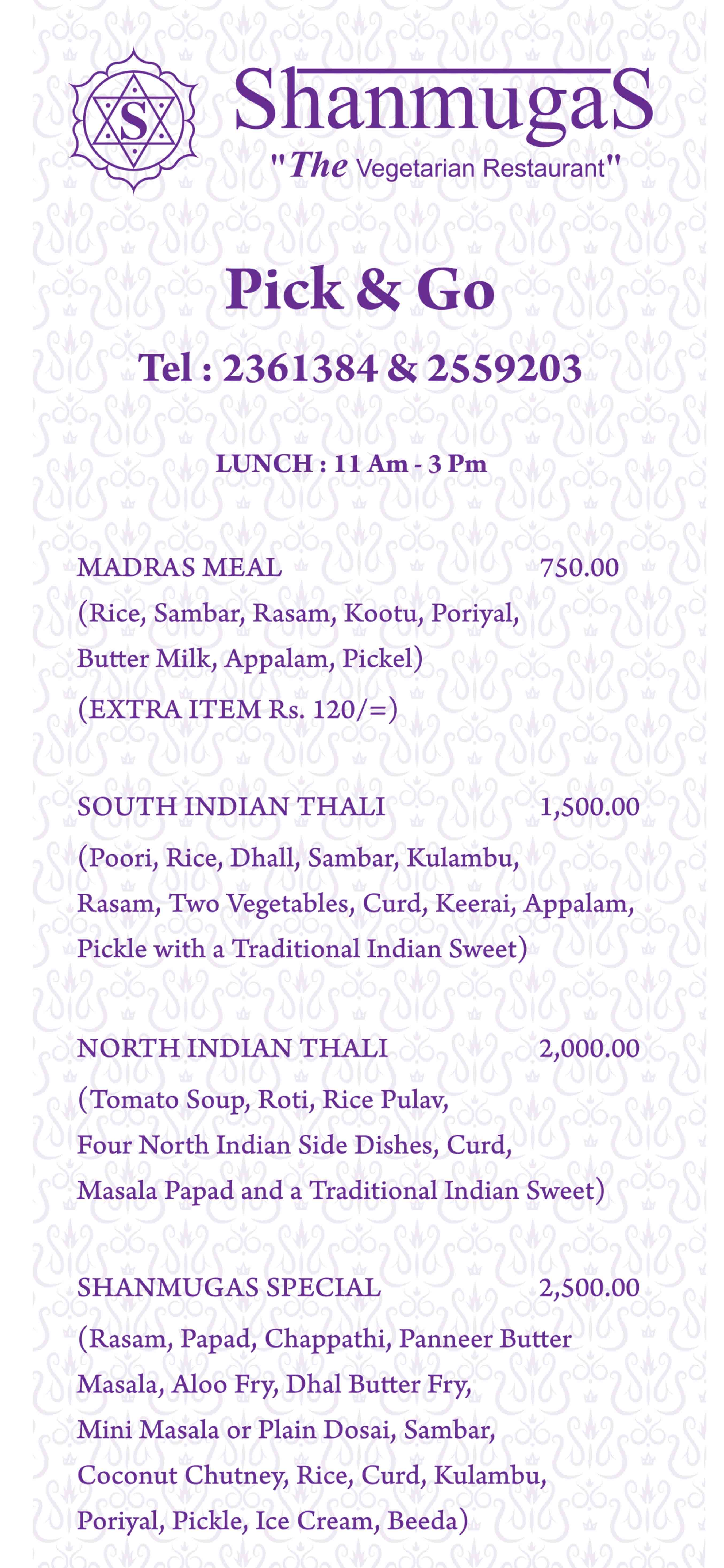 Shanmugas menu