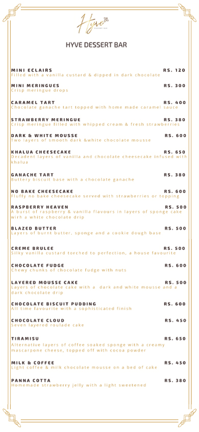 Hyve Dessert Bar menu