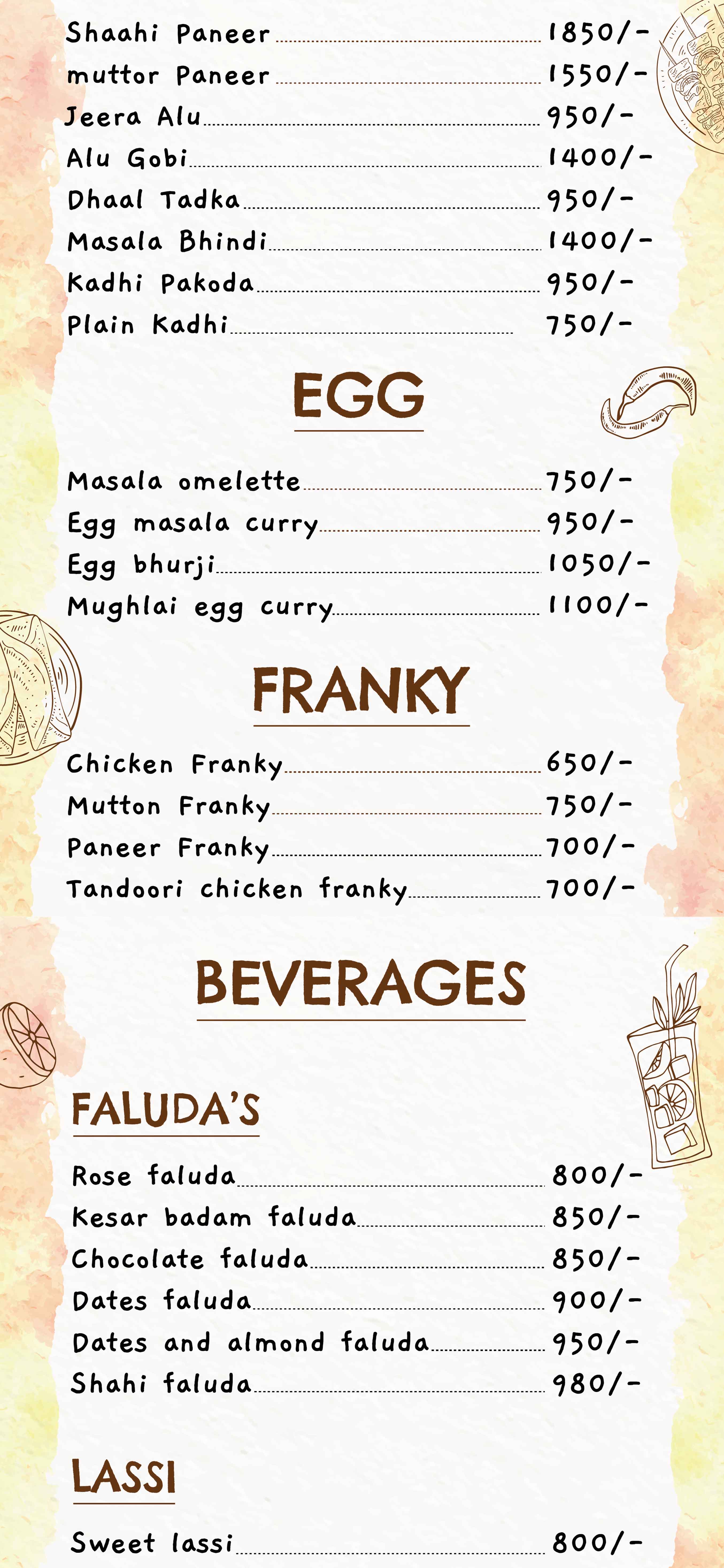 Najma's kitchen menu