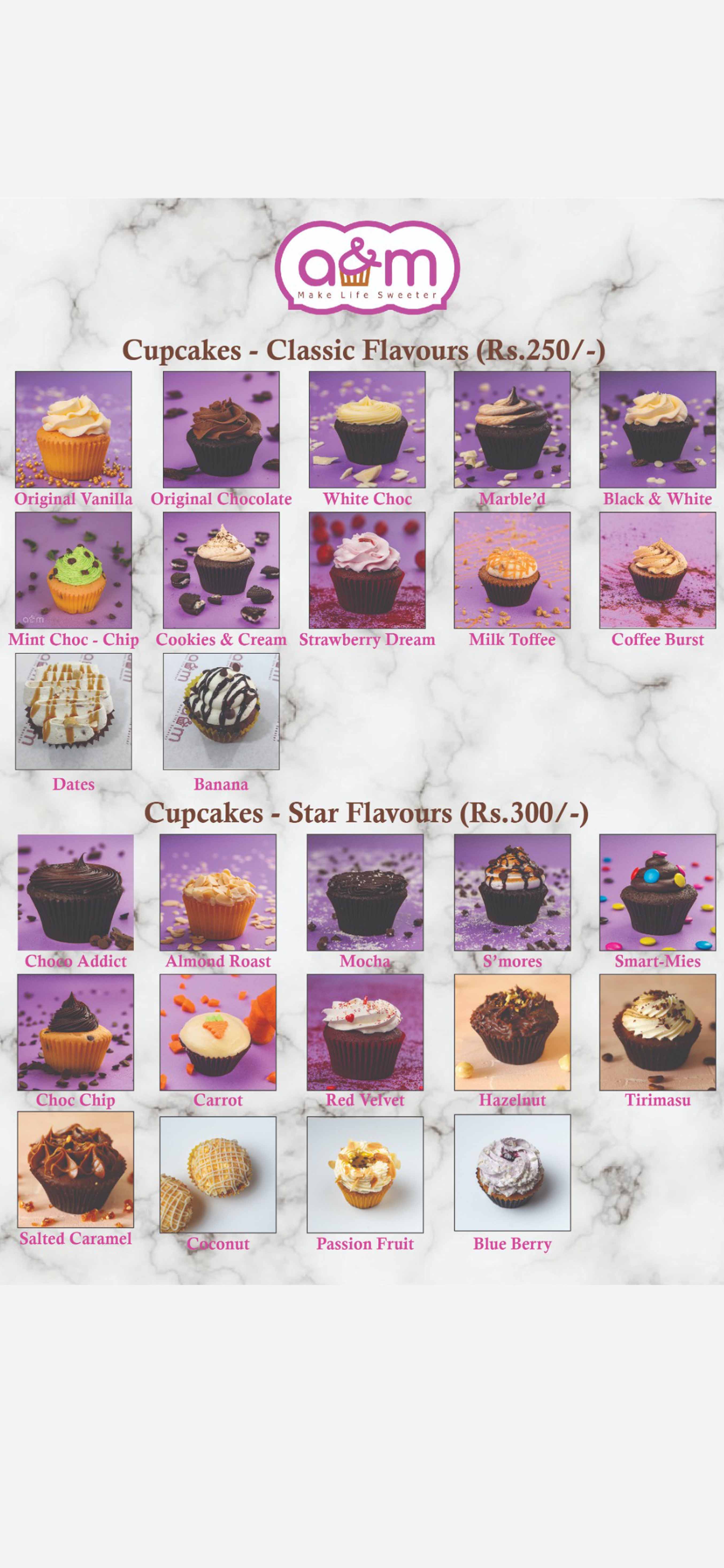 A&M Cupcakes - Pelawatta menu
