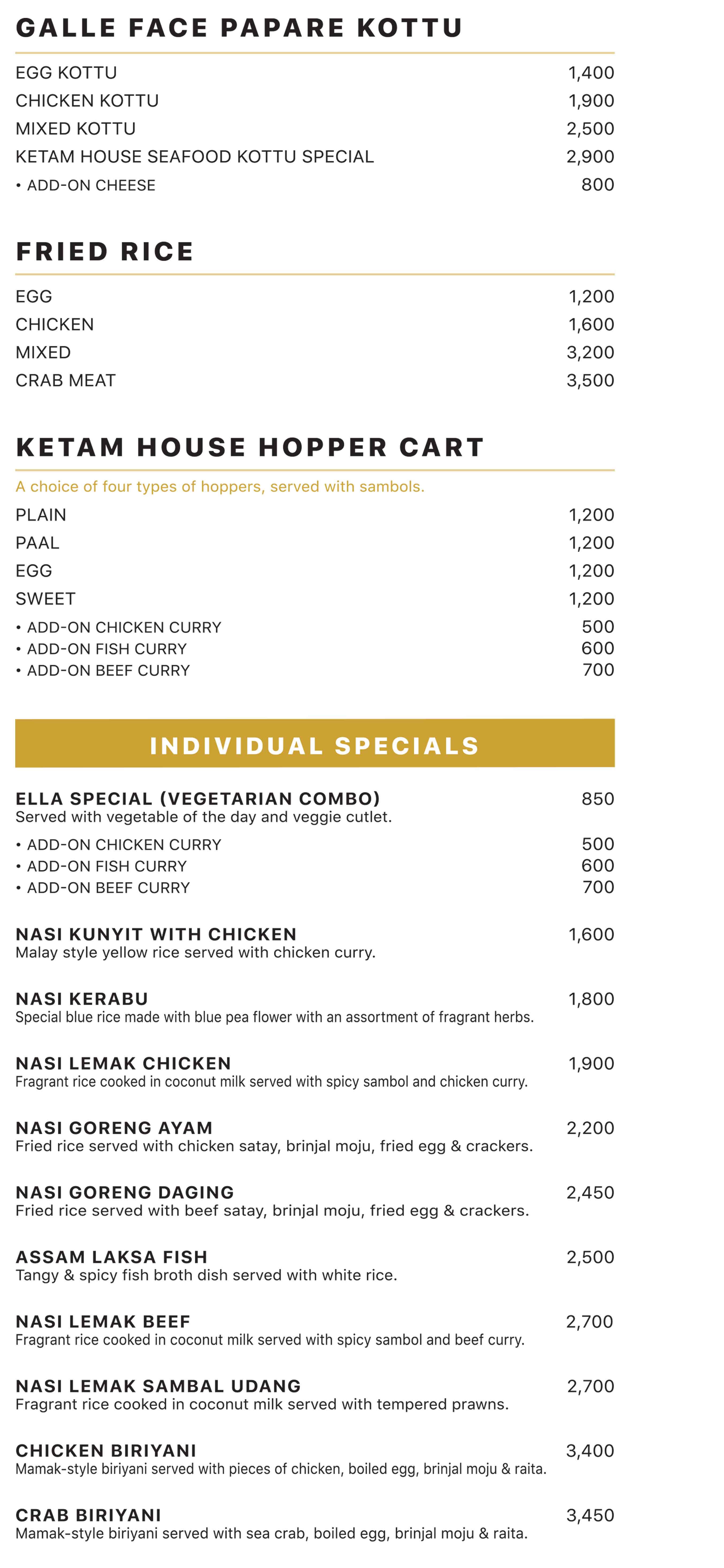 Ketam House menu