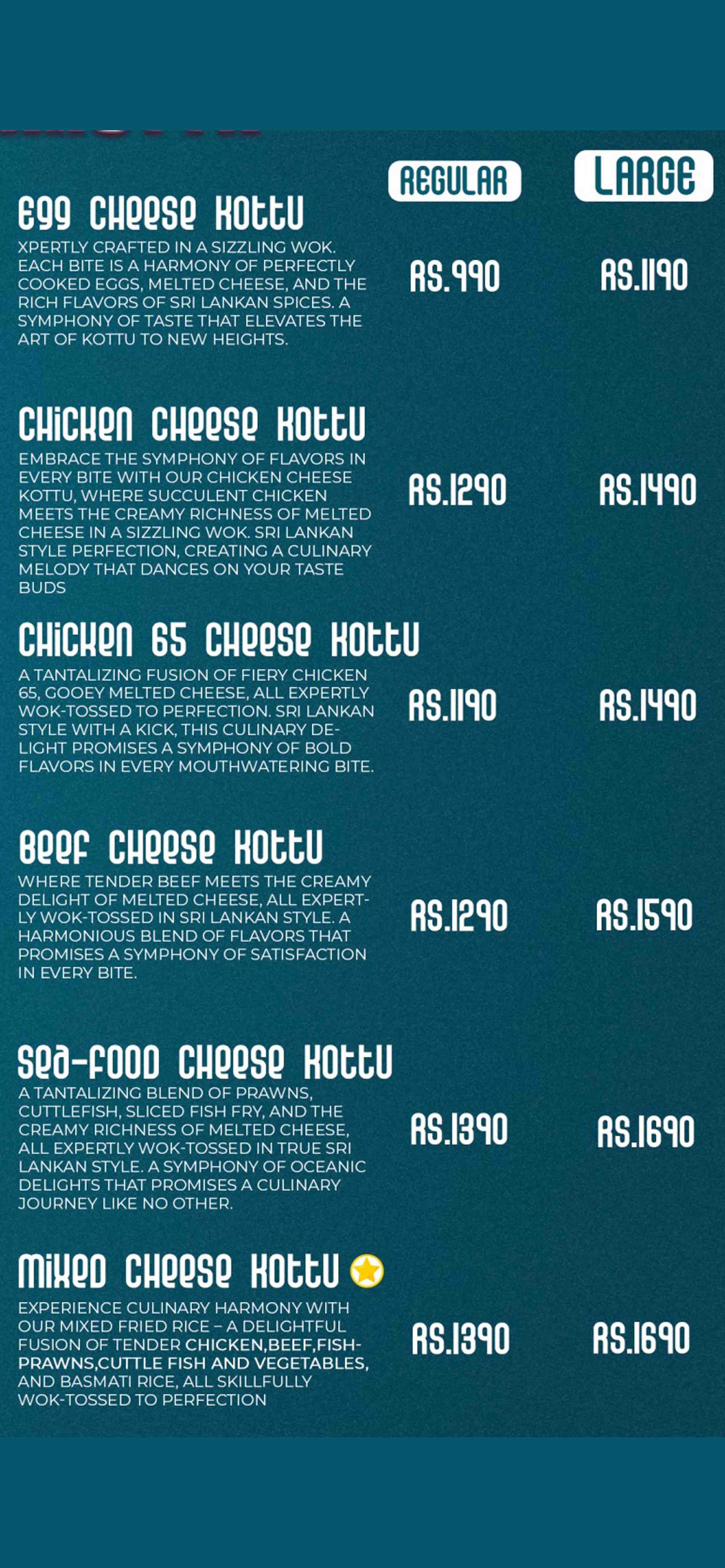 Biriyaniwala Colombo menu