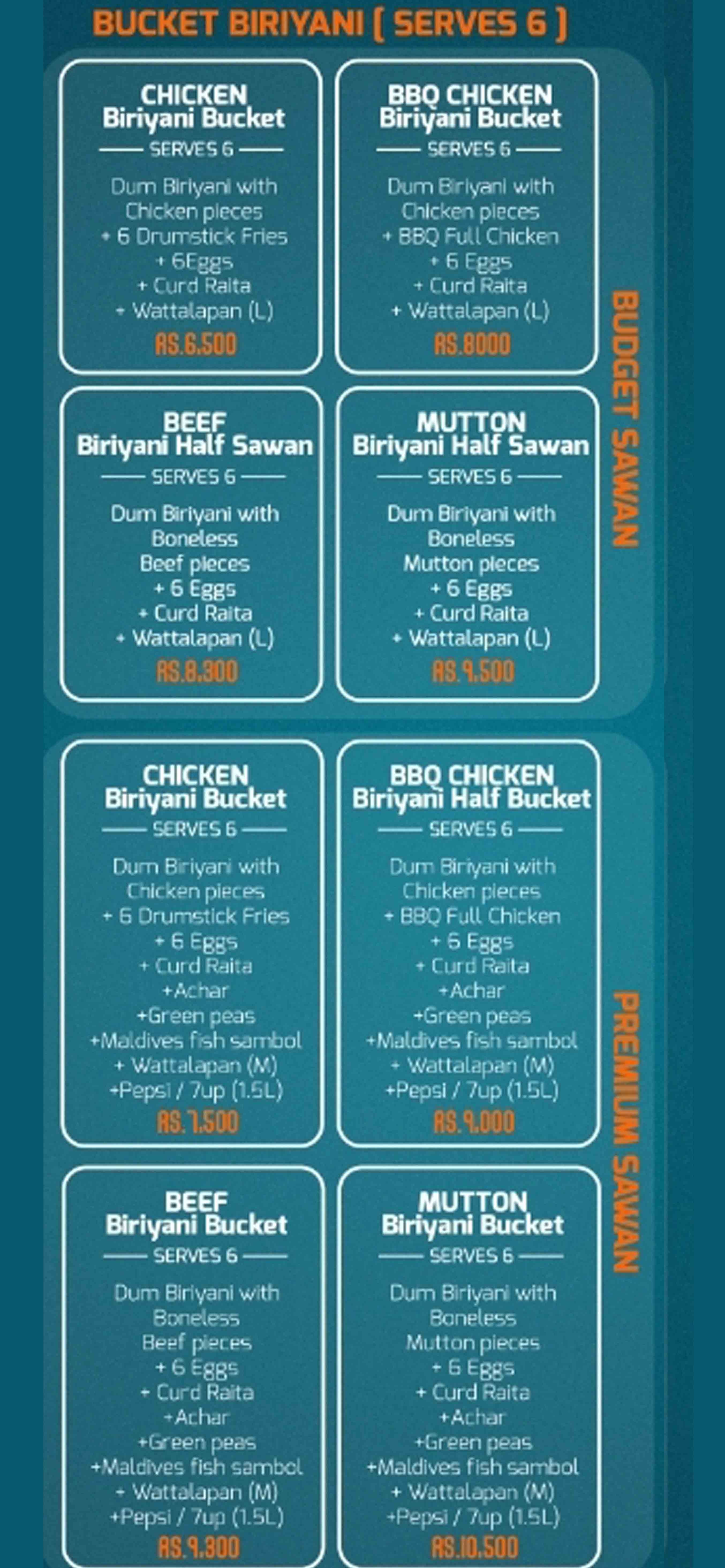 Biriyaniwala Colombo menu
