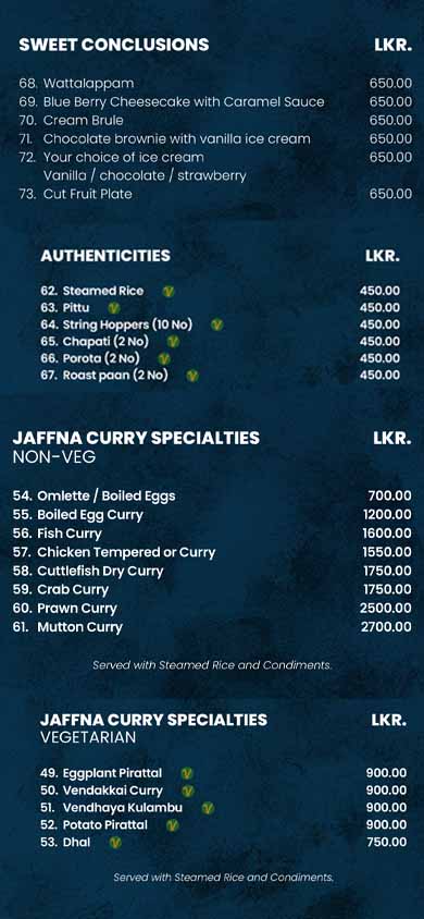 Royal Code - Hotel Maradha menu