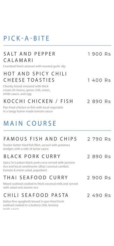 Moi Galle Fort by DBI menu
