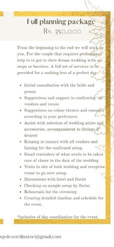 Wedding Planner Sri Lanka menu