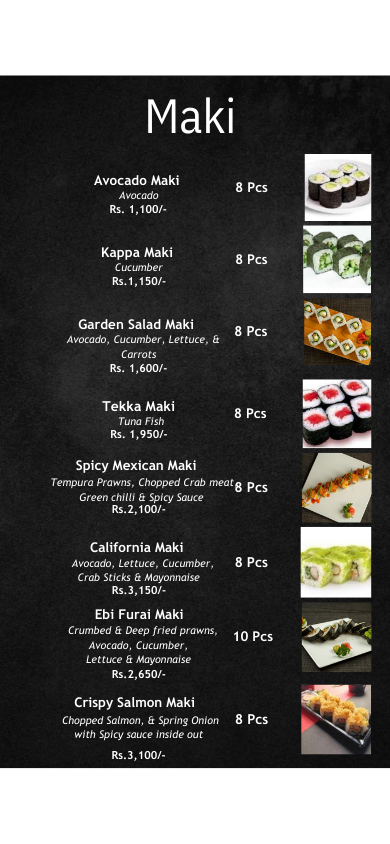 Nozomi japanese restaurant menu