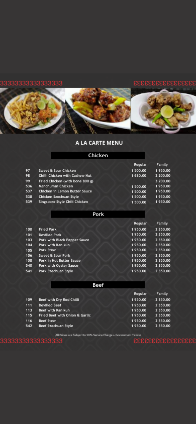 Chinese Lotus Lux menu