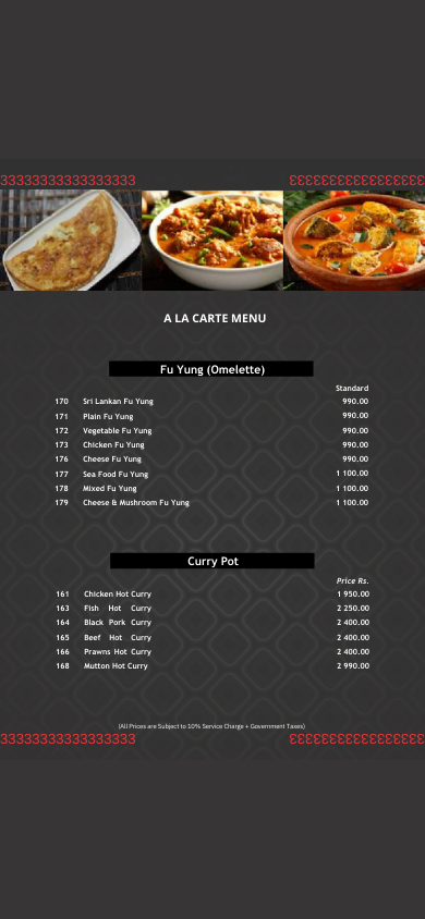 Chinese Lotus Lux menu