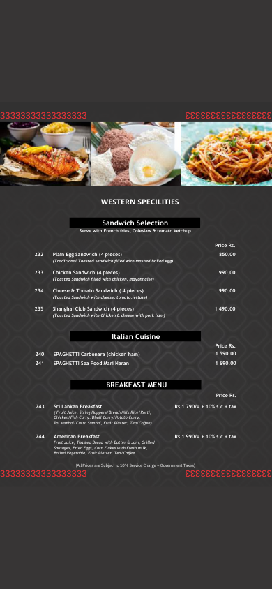 Chinese Lotus Lux menu