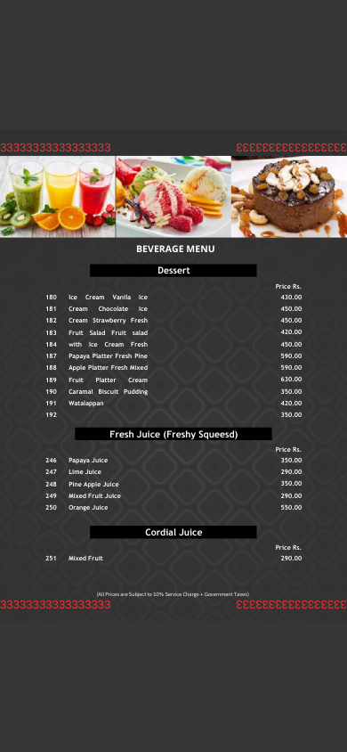 Chinese Lotus Lux menu