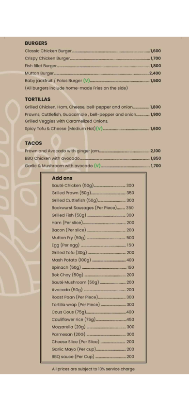 Al Fresco Garden Cafe menu