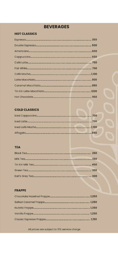 Al Fresco Garden Cafe menu