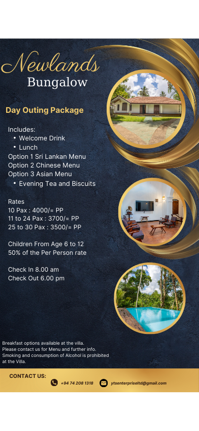 Newlands Bungalow Galle menu