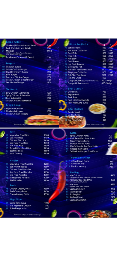 Port view restaurant menu