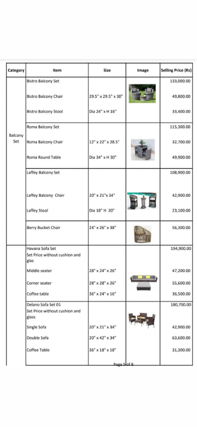 Royal Furniture menu