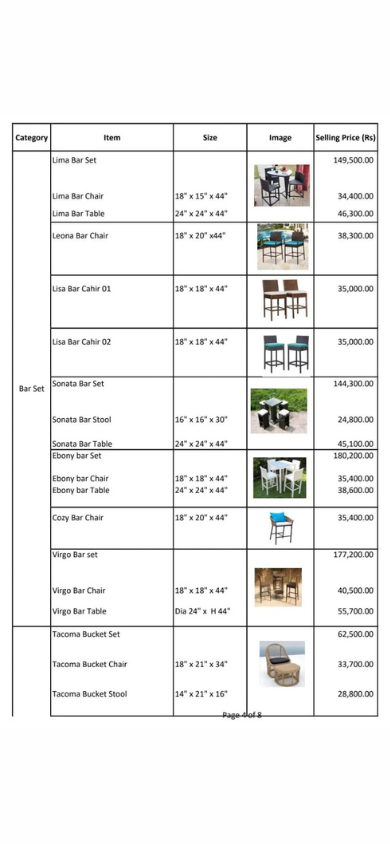 Royal Furniture menu