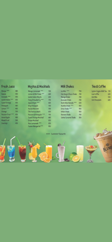 Blendz Juice & Snack Bar menu